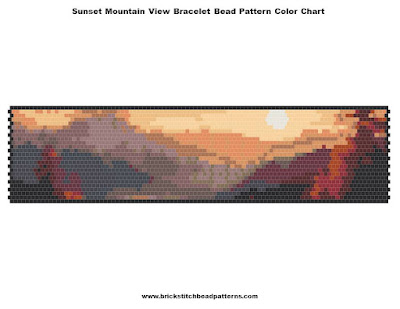 Free Sunset Mountain View Bracelet Brick Stitch Bead Pattern Color Chart