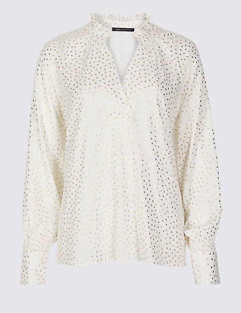 marks and spencer sparkly v neck long sleeve blouse