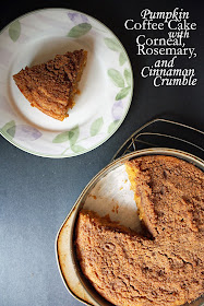 pumpkin coffee cake with rosemary, cornmeal, and cinnamon crumble