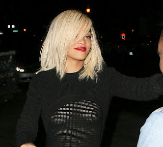 Rihanna nice breast in see through top at Da Silvano restaurant in New York HQ