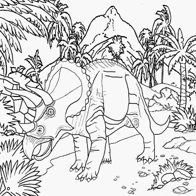 Volcanic land strong armor frills and 3 horned Triceratops dinosaur coloring activity preschool kids