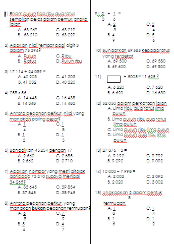 Kenali Matematik: Contoh soalan ujian Kertas 1 Tahun 4