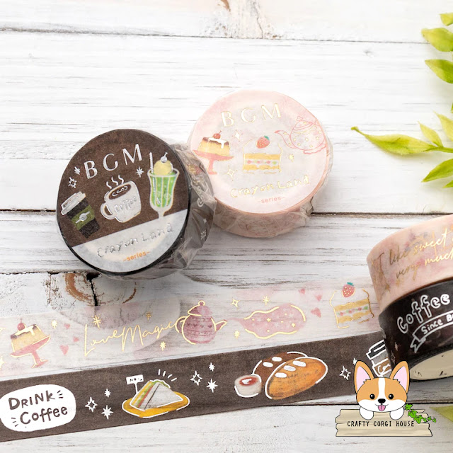 1 or 2 pc set | 15mm | BGM - Foil Stamping Crayon Land Collection Foodie Washi Tape ROLL | Pastry Shop - Coffee Shop