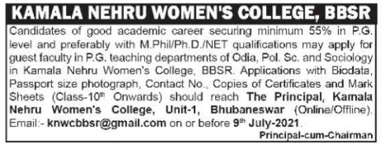 Kamala Neheru Women's college Recruitment 2021