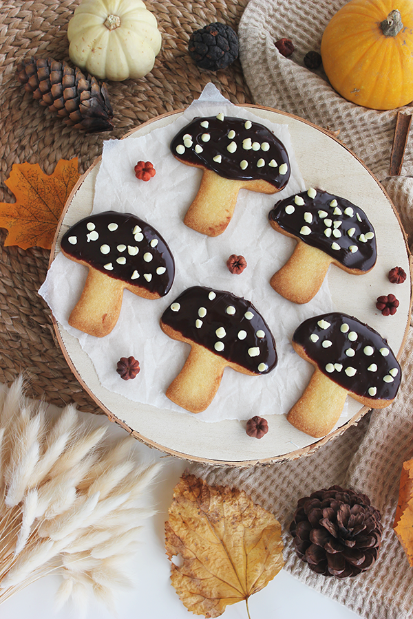 Biscotti fungo ricoperti di cioccolato