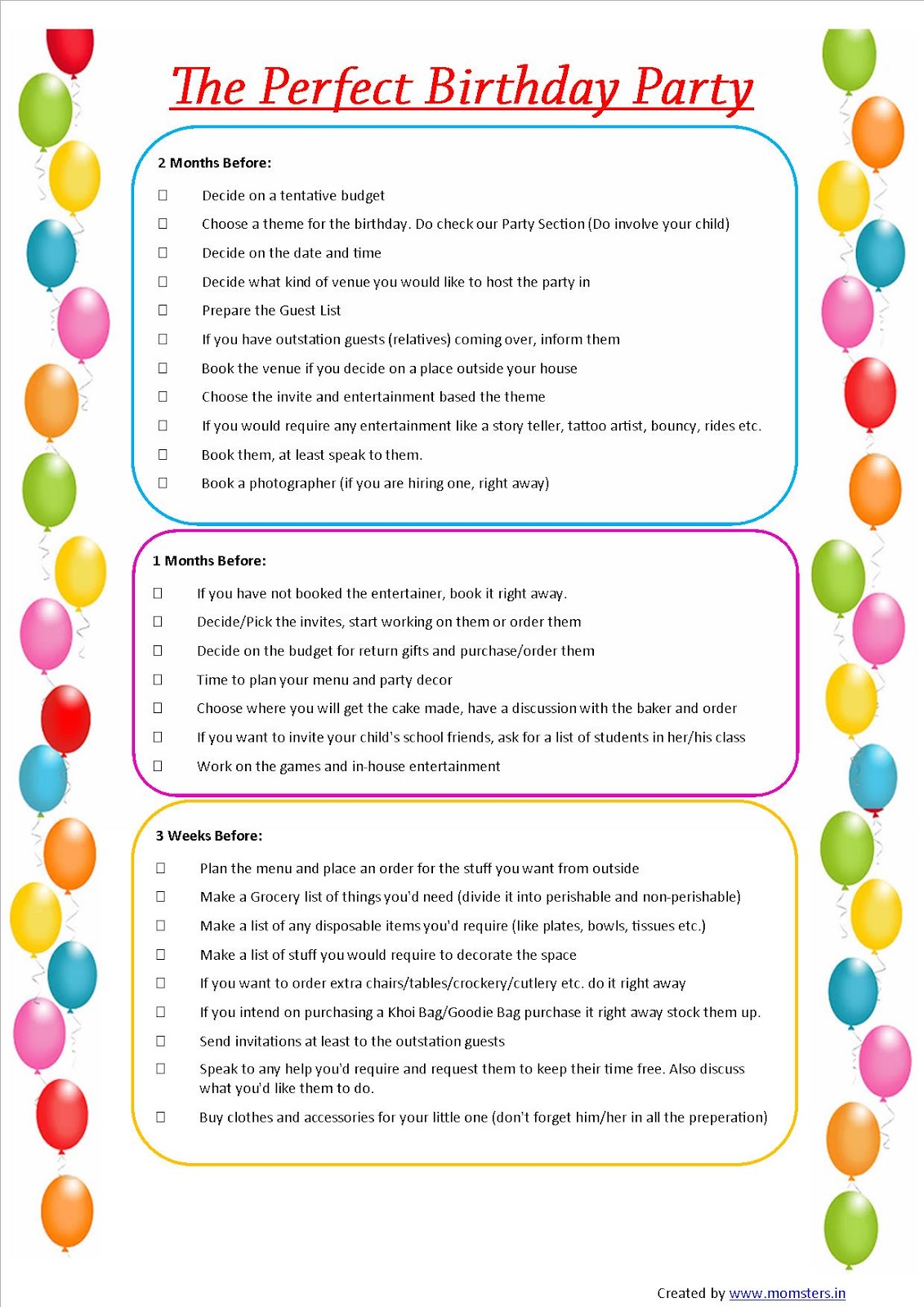 Momsters Parenting n All the Jazz Kids Birthday  Checklist 
