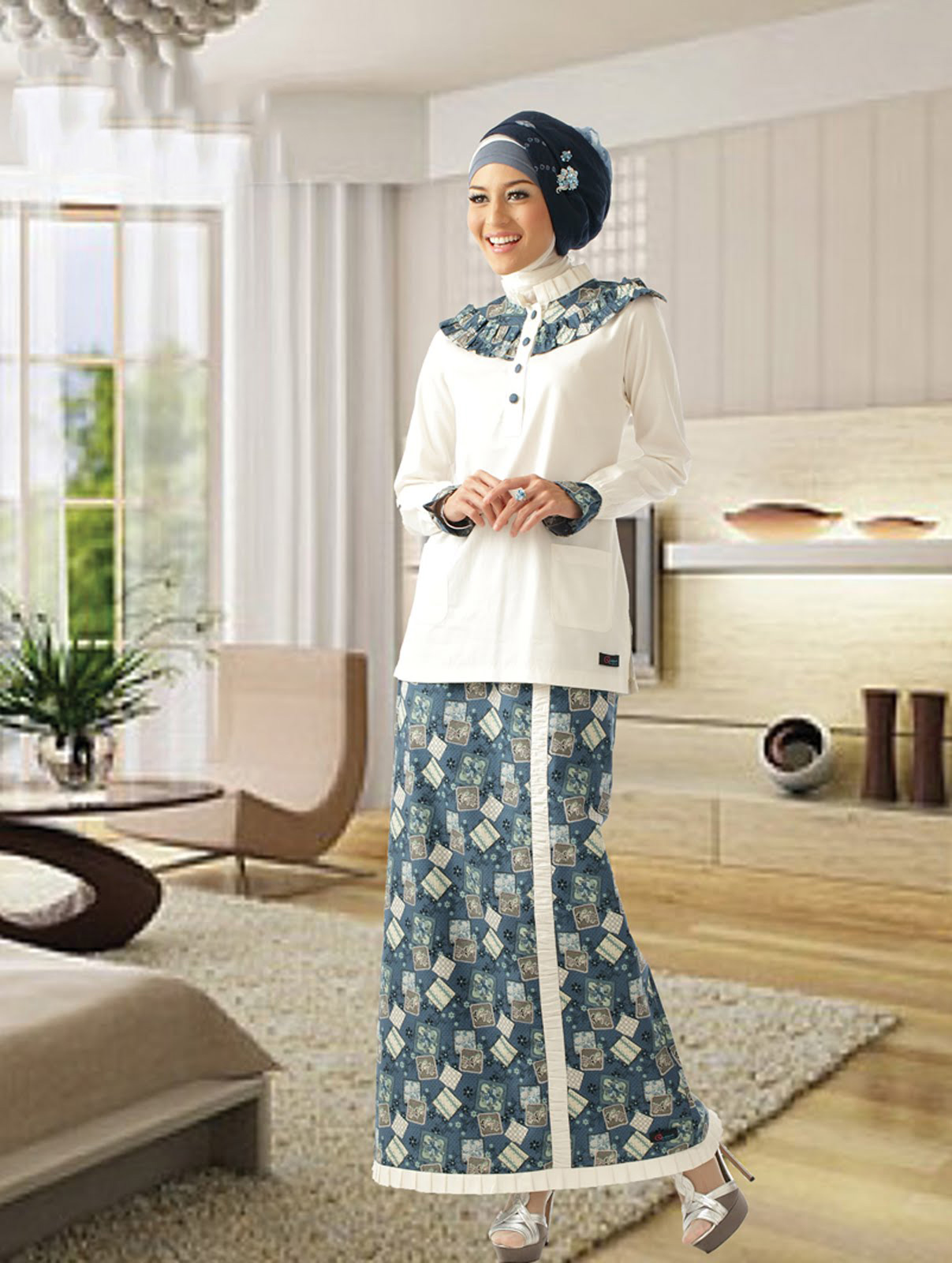60+ Model Gamis Batik Kombinasi Polos Muslimah Modern 2019 