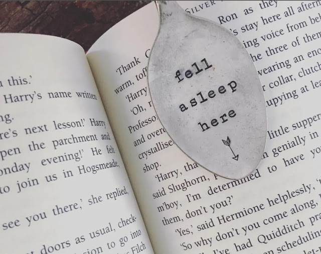 Upcycled vintage hand-stamped bookmarks share a love of books and reading!