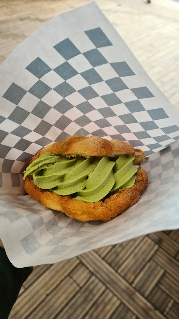 melon pan with matcha ice cream