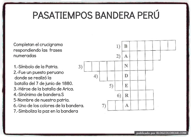 crucigrama bandera del Perú para niños