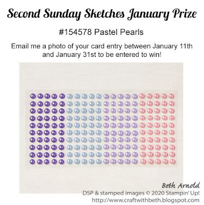 Craft with Beth: Stampin' Up! #154578 Pastel Pearls January 2021 Second Sunday Sketches #21 card challenge sketch challenge prize graphic