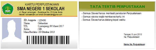 Contoh Kartu Perpustakaan sekolah  Kartu Perpustakaan