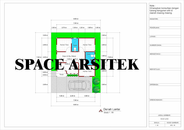 Desain Denah Rumah Minimalis 7x7 Meter