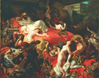 The Death of Sardanapalus painting c.1844 by romantic painter Eugène Delacroix, located at Philadelphia Museum of Art in USA.