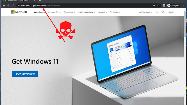 Beware.. a fake site to deceive those looking to download Windows 11