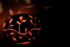 Leaf carving on pumpkin