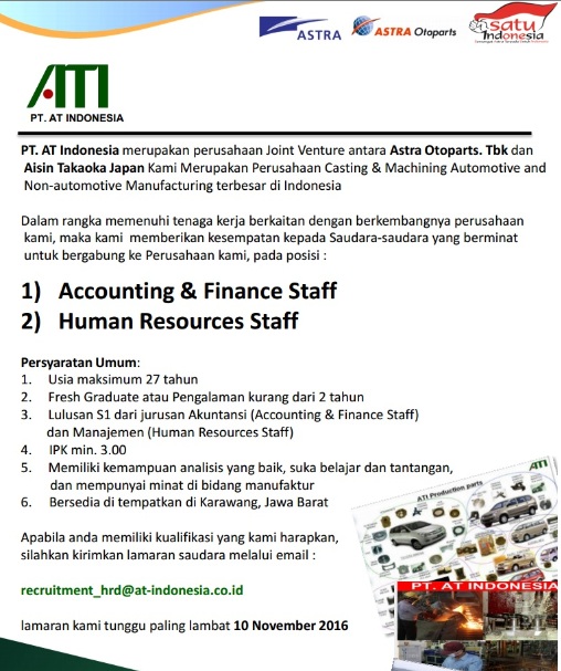 Lowongan Pekerjaan PT AT Indonesia (Astra Group) Sampai 10 