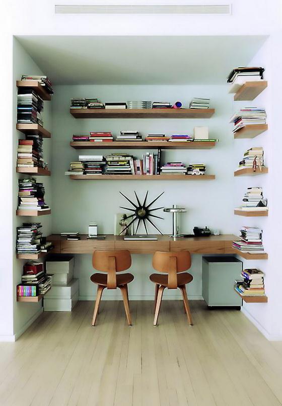 Floating Wood Shelves desk and Bookshelves