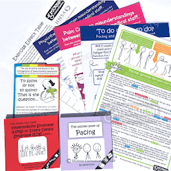 An array of small books, leaflets and information posters which are colourful and have stickman images on them