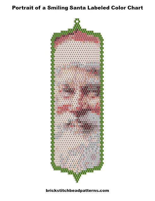 Portrait of a Smiling Santa Free Artisan Christmas Seed Bead Earring Pattern Labeled Color Chart