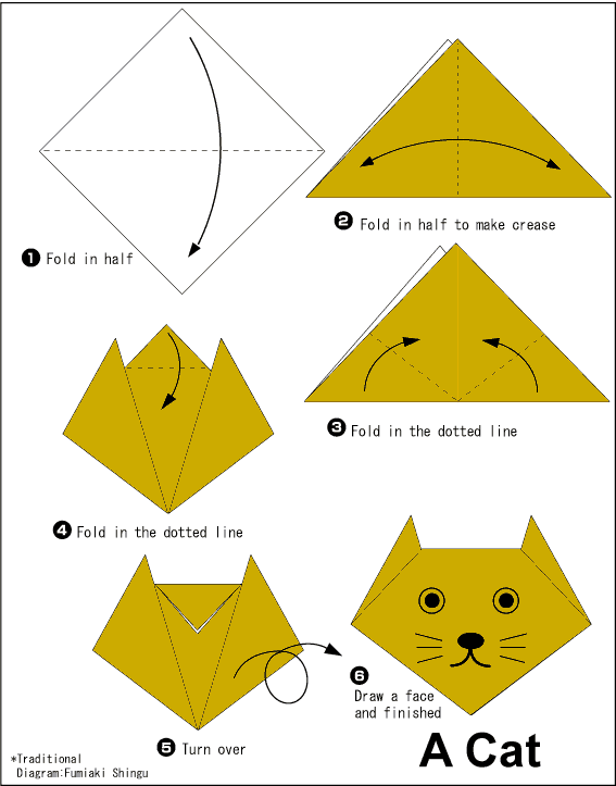 Langkah Membuat Origami  Wajah Kucing Cara Mudah  Membuat 