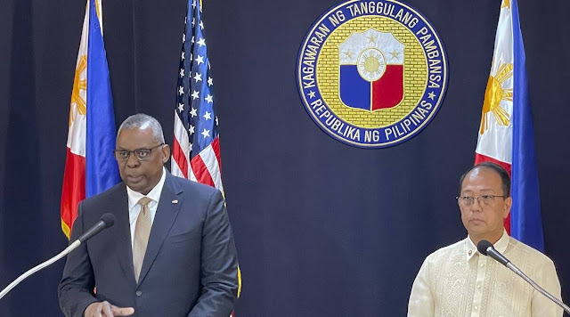 Cover Image Attribute: U.S. Defense Secretary Lloyd Austin, left, talks beside his Philippine counterpart, Carlito Galvez Jr., at a joint press conference in Camp Aguinaldo military headquarters in metro Manila, Philippines, on Thursday, February 2, 2023. / Source: Associated Press (AP)