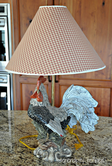 Chalk paint French rooster kitchen lamp linen shade makeover 