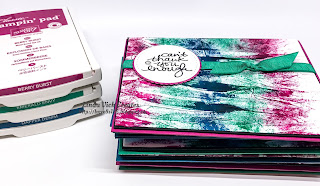 Linda Vich Creates: Tie Dye Thank You Cards. Vibrant tie dye backgrounds using Berry Burst, Emerald Envy and Dapper Denim inks, take centre stage on these thank you cards.