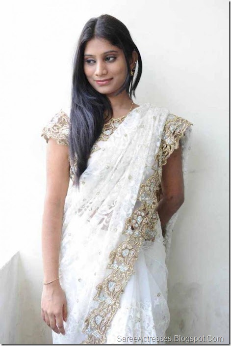 Midhuna Hot White Saree 2