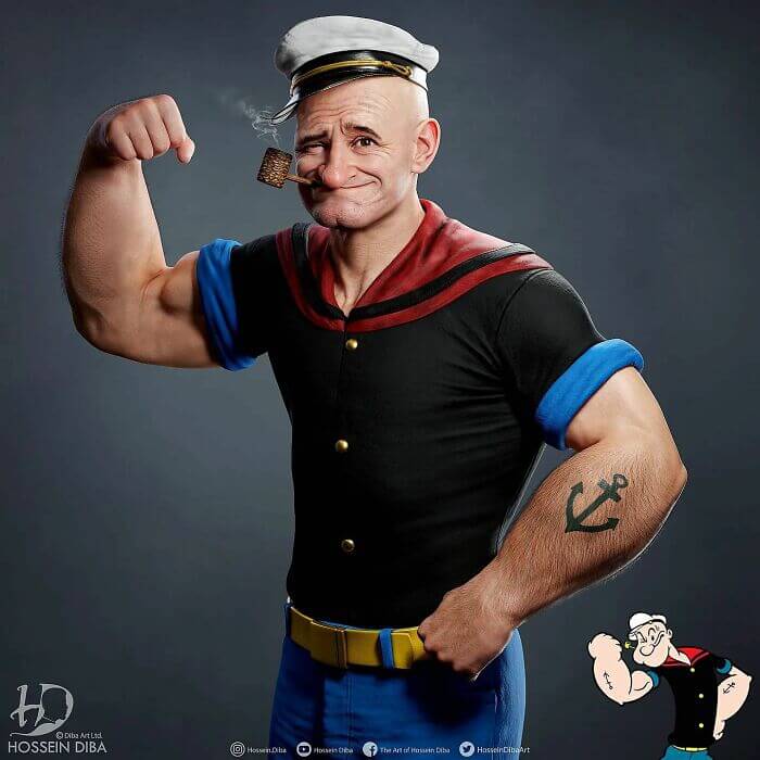 02-Popeye-The-Sailor-Man-Digital-Art-Hossein-Diba-www-designstack-co