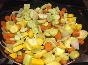 cut up summer vegetables in skillet