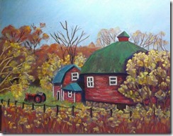 a199pastel_Round Barn and Shed in Autumn