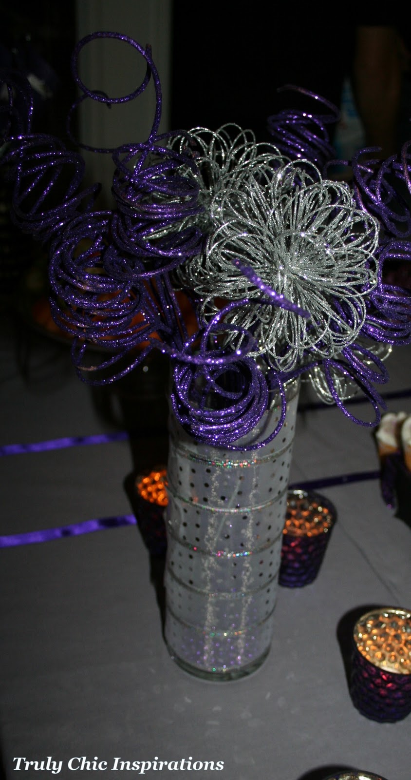 silver and purple centerpieces for weddings