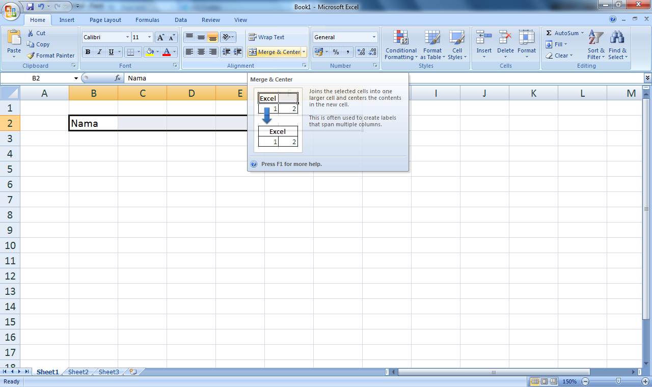 Menggabuungkan Sel pada Microsoft Excel