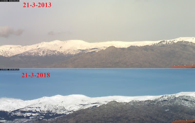 Comparativa nieve sierra de Guadarrama 21-3-2013 frente a 21-3-2018