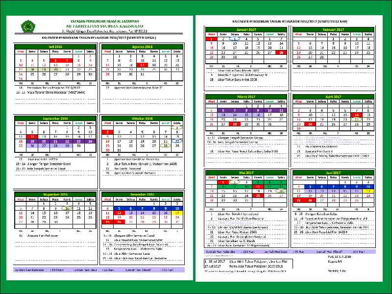 Kalender Pendidikan Kemenag 2016/2017 Versi Excel - Ayo 