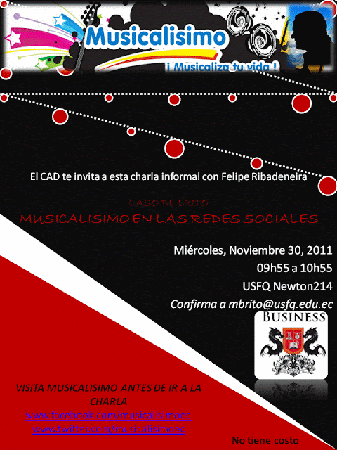 Charla de éxito "Musicalísimo en las Redes Sociales", miércoles 30 de noviembre, 9h55, Newton 214