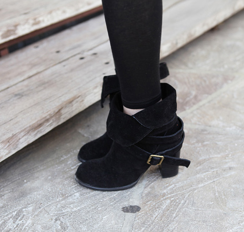 Buckled Suede Fold Over Ankle Boots