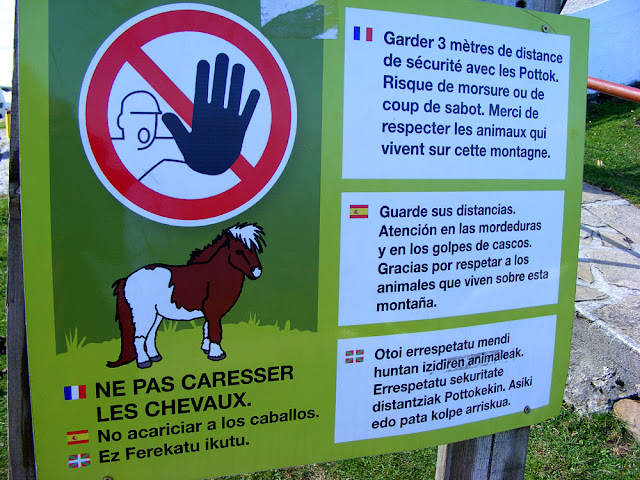 Sign warning you not to come too near the pottokak (wild Basque ponies). Pyrenees-Atlantiques, France. Photographed by Susan Walter. Tour the Loire Valley with a classic car and a private guide.
