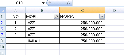 hasil filter subtotal