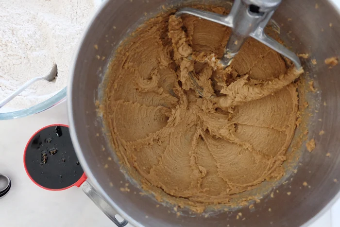 creamed brown sugar and butter in mixer bowl