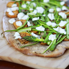 Sweet Potato Asparagus Flatbread with Goat Cheese