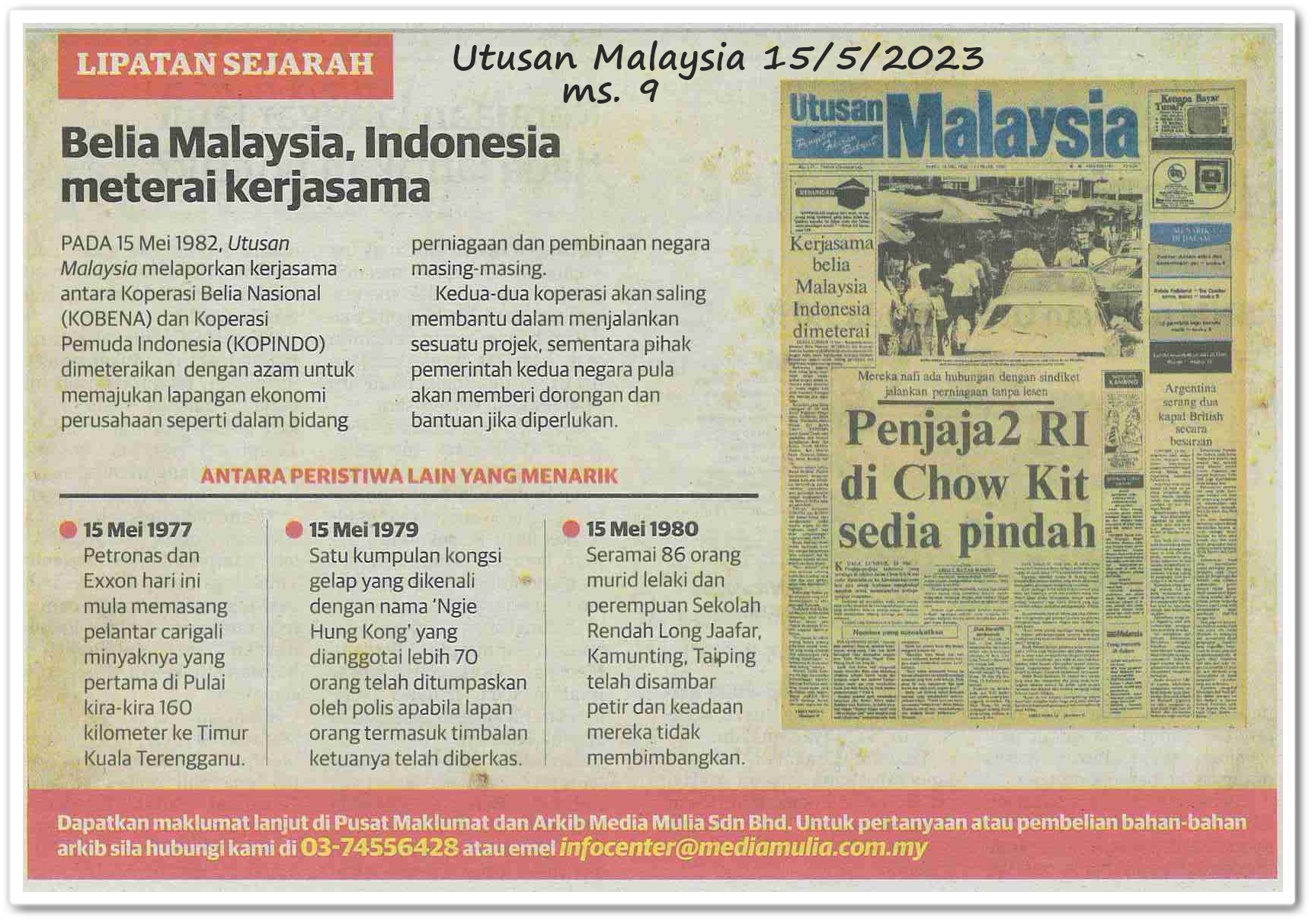 Lipatan sejarah 15 Mei - Keratan akhbar Utusan Malaysia 15 Mei 2023