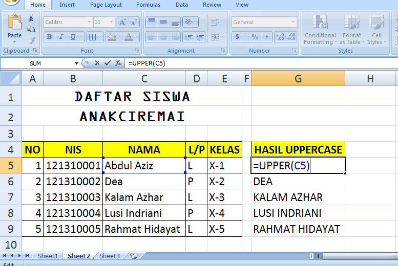 CARA MERUBAH HURUF KECIL MENJADI HURUF BESAR DI EXCEL