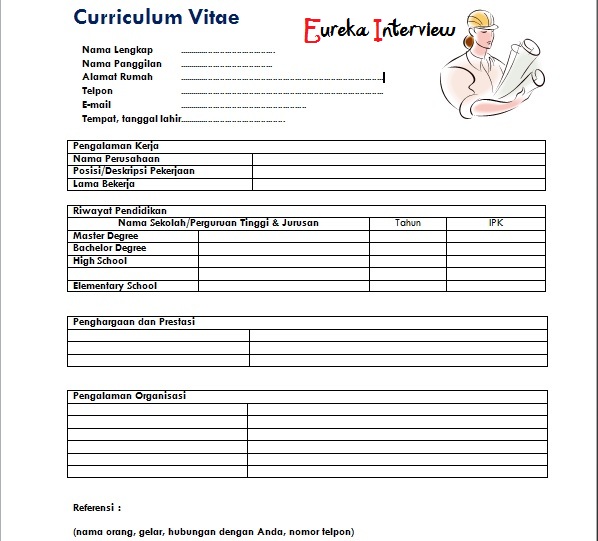 Dibawah ini adalah contoh format Curriculum Vitae dari Eureka