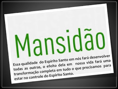 Ser manso não é ser fraco ou não ter personalidade, não é ter sangue frio ou ser avesso a enfrentar problemas, ser manso é ser paciente, ser bondoso, ser amoroso, ser atencioso, é entender as dificuldades e problemas do outro, é compreender que todos estão em um estágio ou processo da vida, que todos possuem sua luta pessoal e que precisamos entender as pessoas, nos colocar no lugar delas, ter empatia, termos compaixão e ajudá-las na medida das nossas capacidades e aptidões.