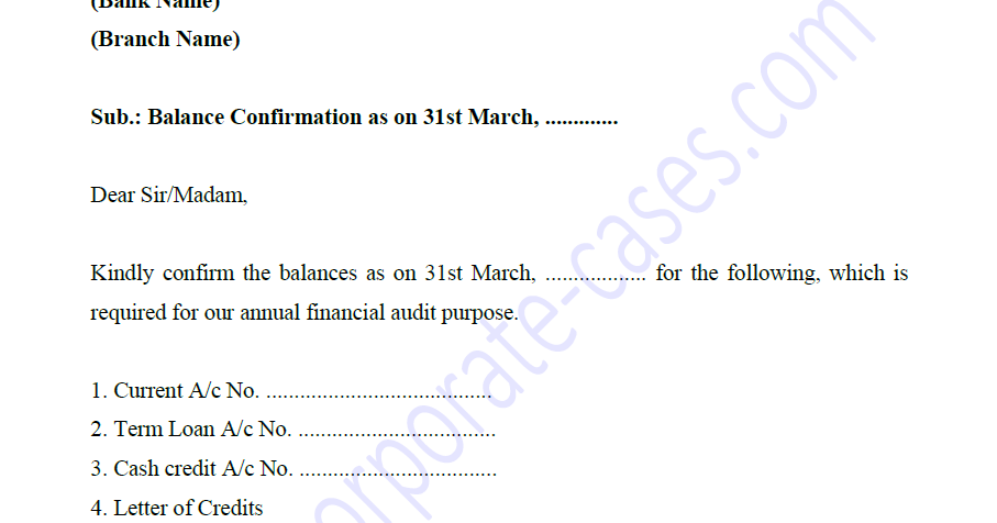 Balance Confirmation Request Letter To Bank For Audit Purpose