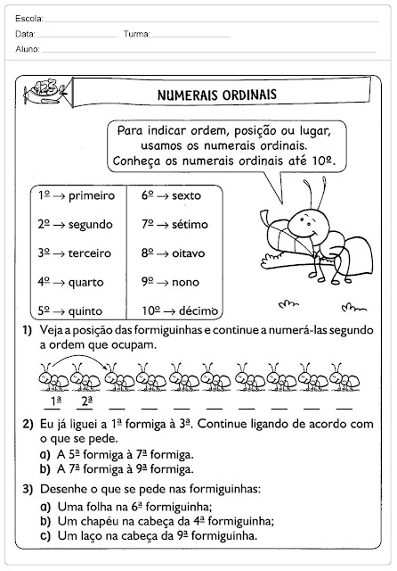 Atividades de Matemática - Problemas com Números Ordinais