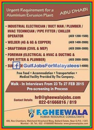 Urgent Job Requirement for an Aluminium Exrusion Plant Company Abudhabi Job Vacancies