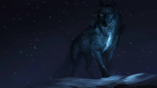Wolf Mythical Dark Winter Fantasy wallpaper. Click on the image above to download for HD, Widescreen, Ultra HD desktop monitors, Android, Apple iPhone mobiles, tablets.